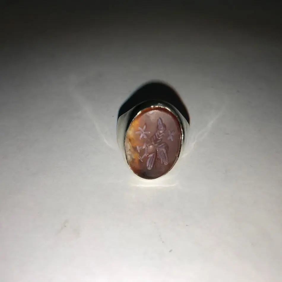 LAB023 кольцо-печатка с инталией 17 (сердолик, овал)