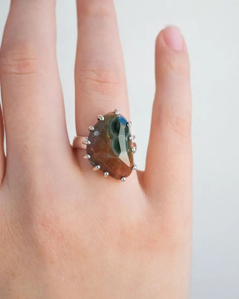 кольцо ocean bloom 16.5 размер (яшма)