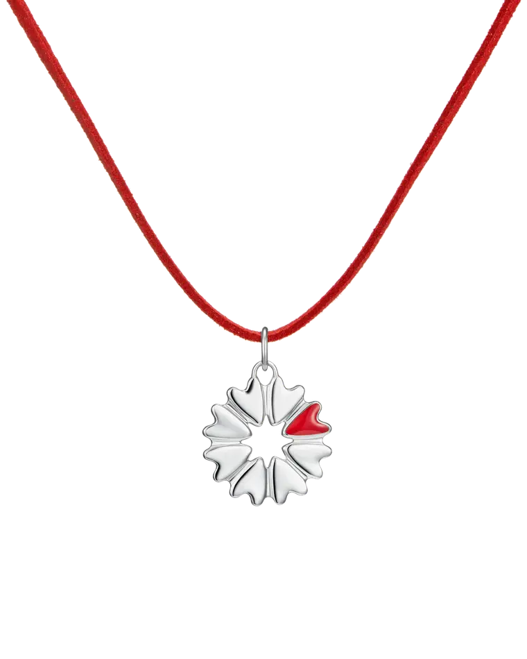 подвеска FLOVER c красной эмалью на красном замшевом шнурке