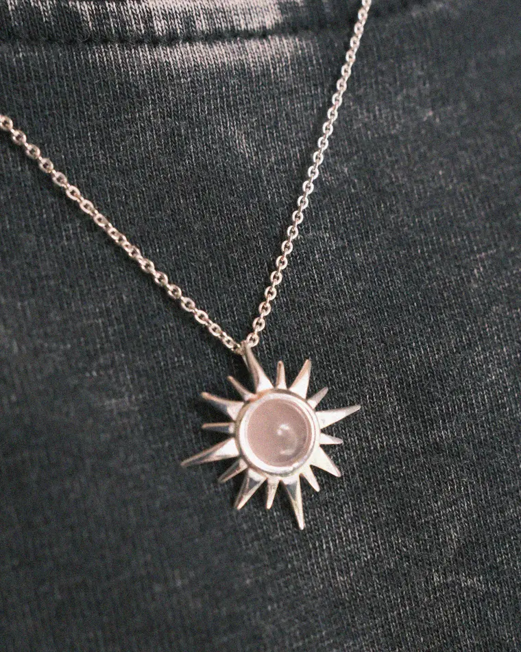 подвеска polar с розовым кварцем на цепочке 40-45 см (родирование)