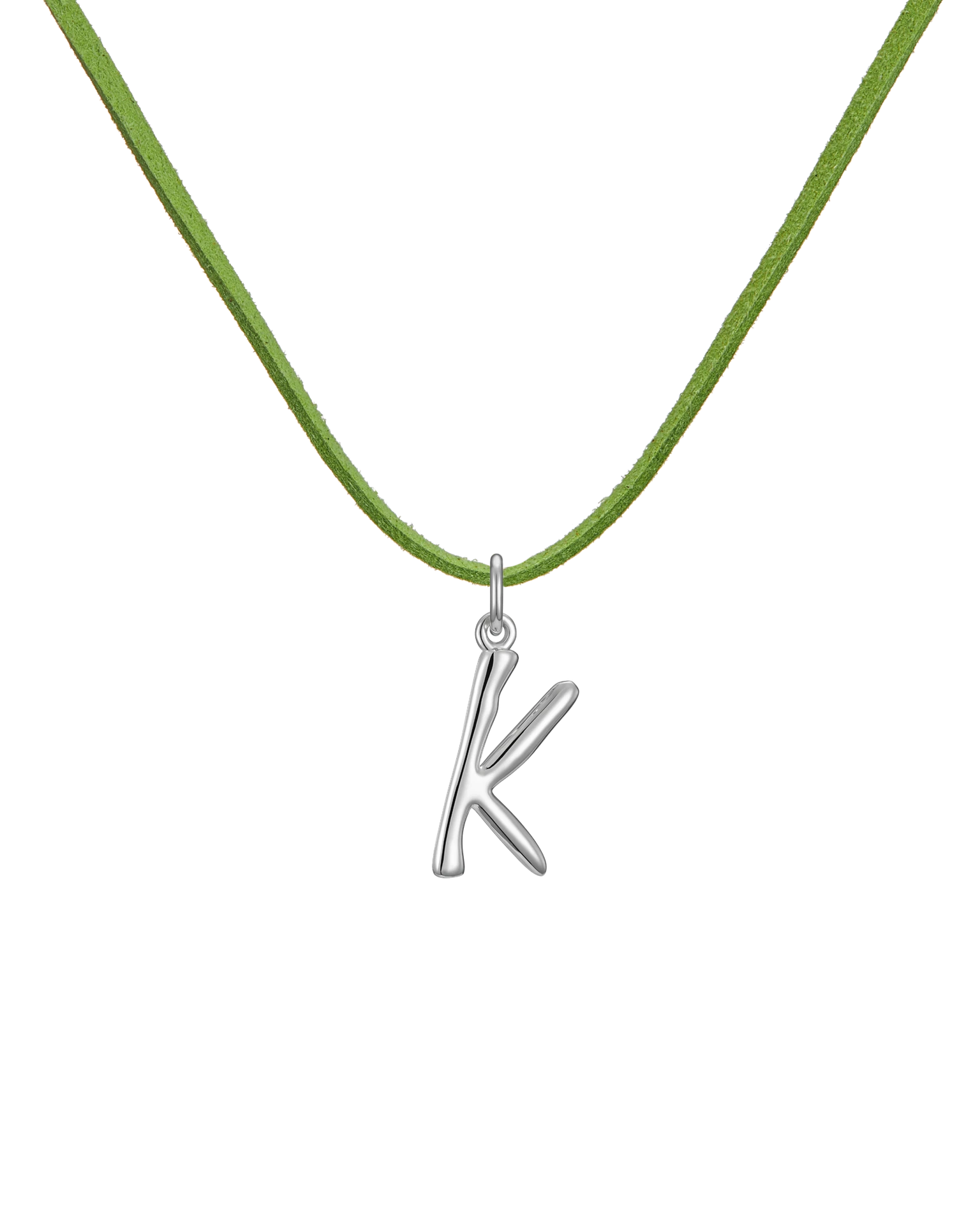 подвеска-буква k на зеленом замшевом шнурке