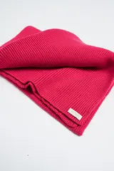 Комплект объемной вязки с шерстью: шапка+шарф, малиновый