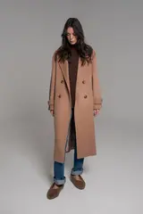 Пальто двубортное, карамельный