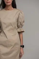Платье мини с фигурным лифом, бежевый