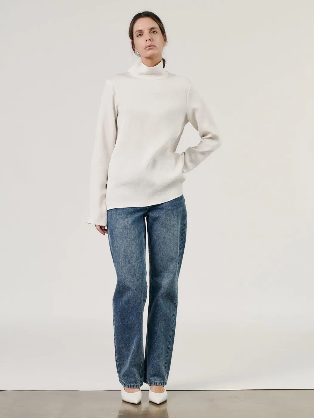 Блуза с пуговицами на воротнике, кремовый