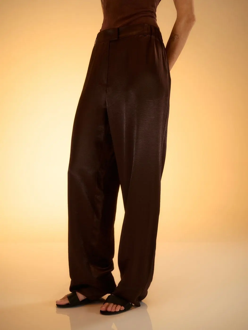 Брюки из вискозы свободного кроя, шоколадный