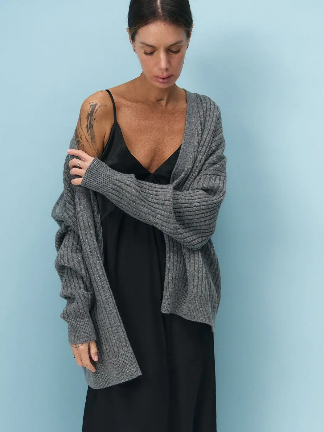 Комбинация с шелковым лифом, черный