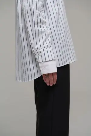Рубашка с двойными манжетами, белый (принт: полоска)