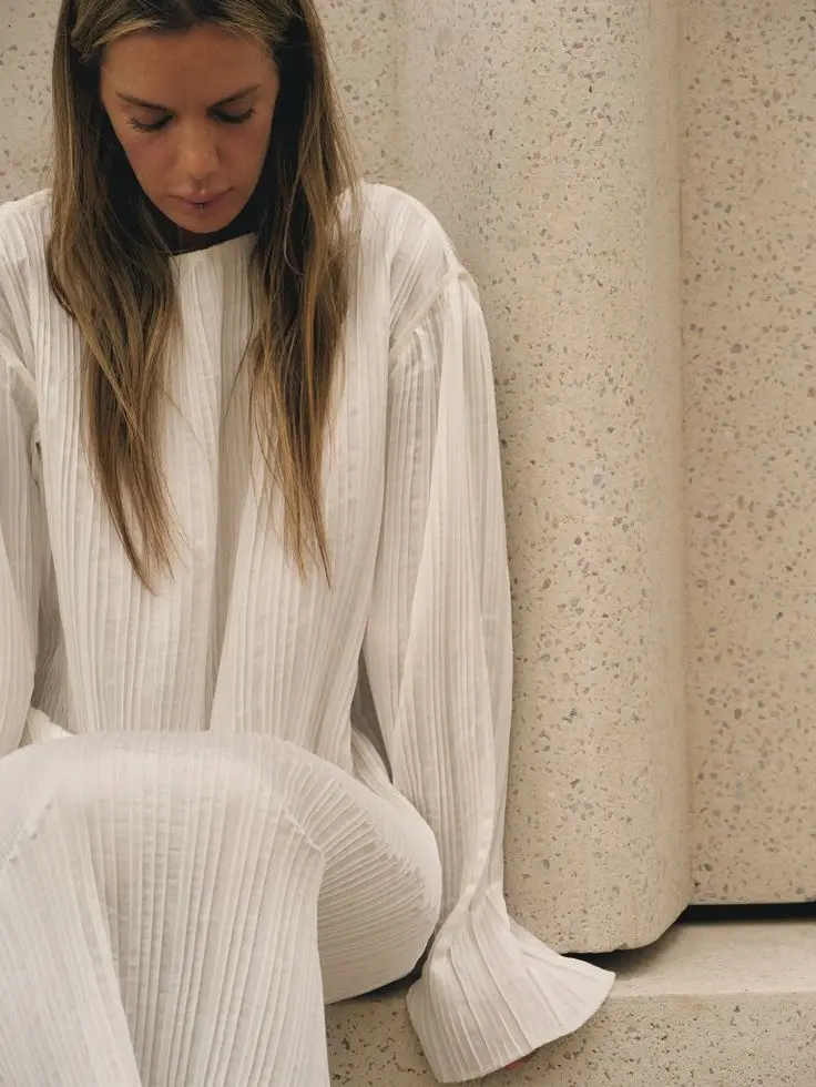 Платье гофре макси, молочный