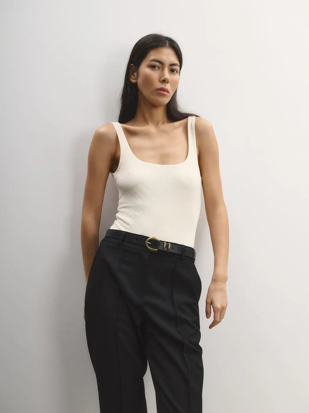 Ремень из гладкой кожи, черный