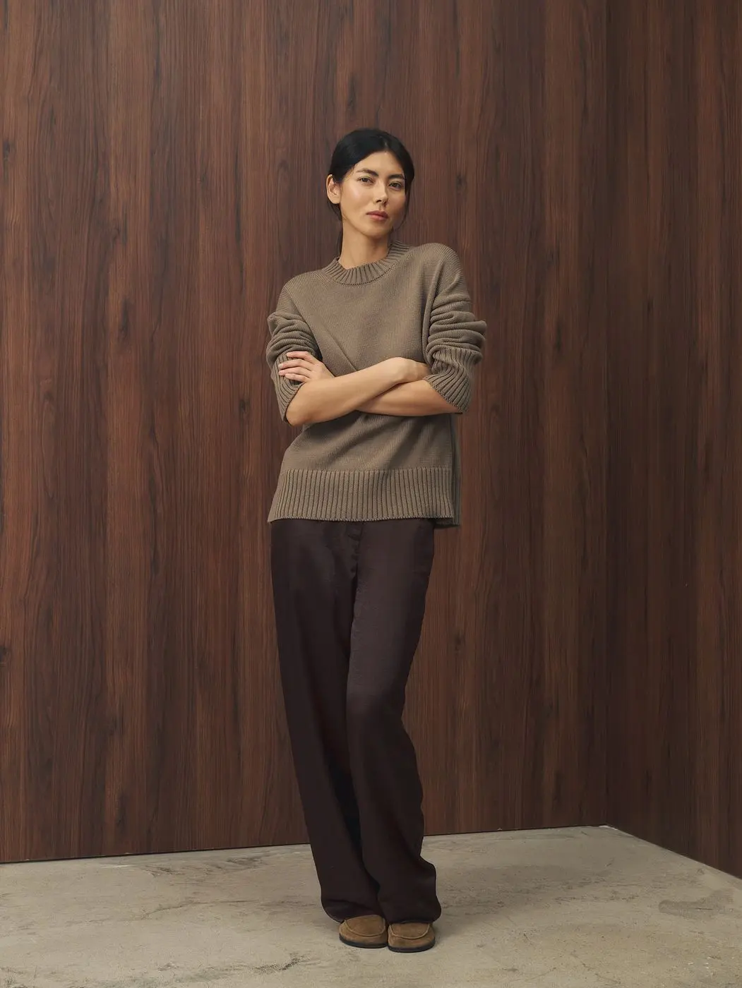 Джемпер объемный прямого кроя, серо-бежевый