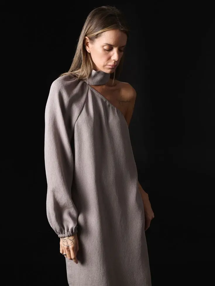 Платье на одно плечо, лавандовый