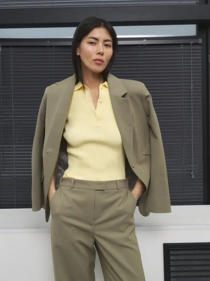 Жакет однобортный, оливковый