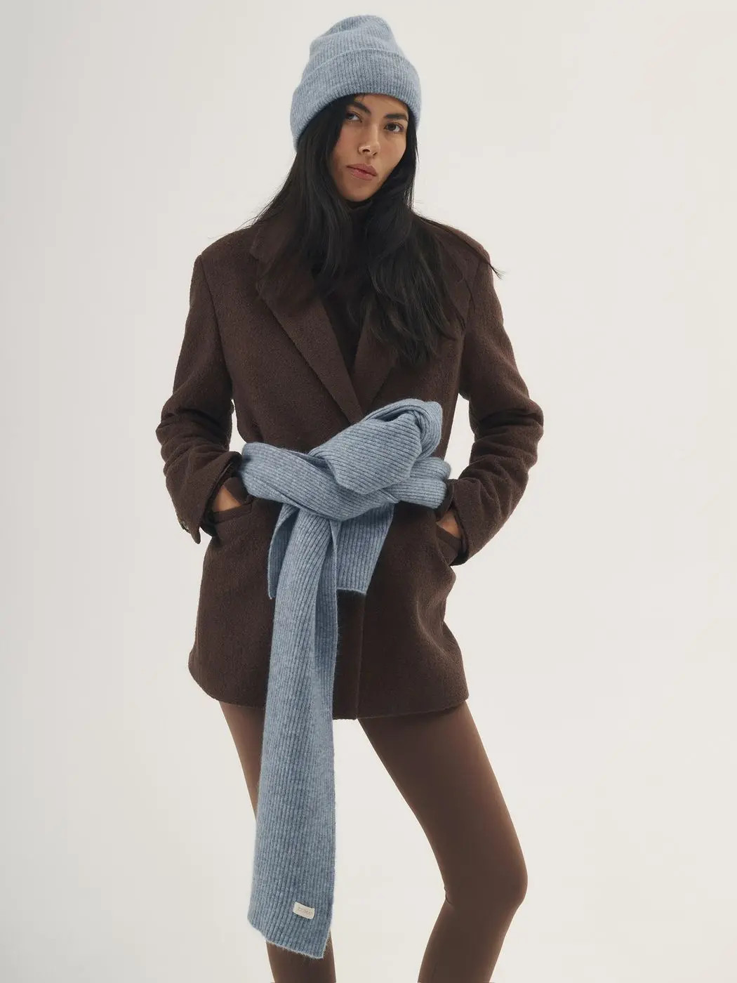 Шарф с мохером, серо-голубой