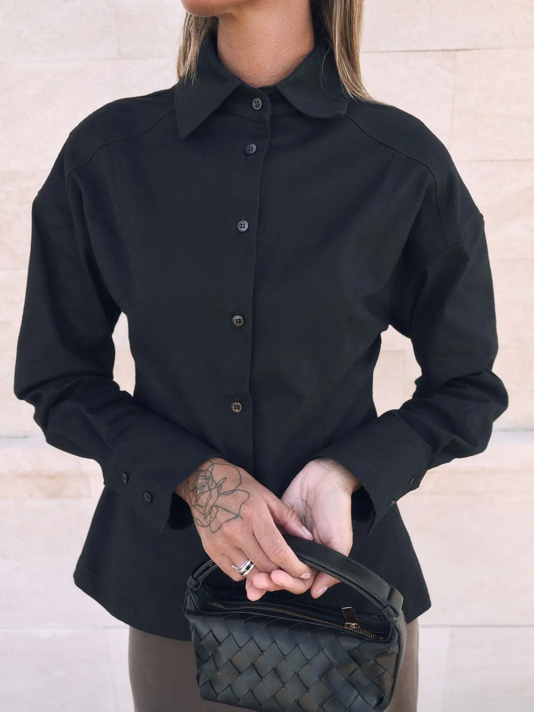 Рубашка приталенная, черный