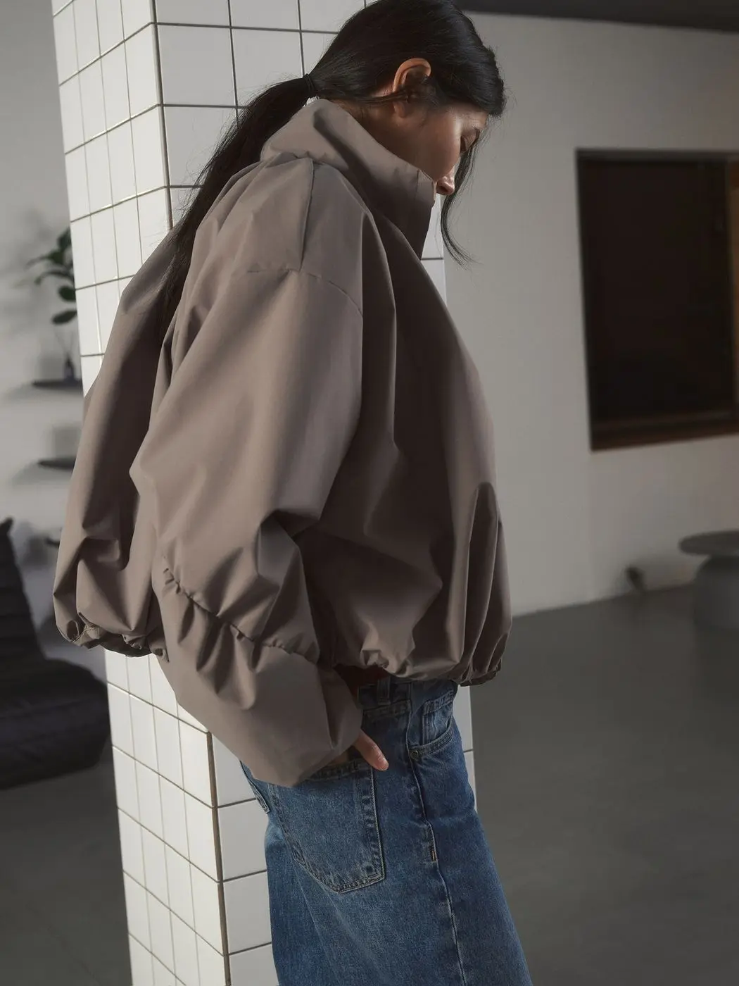 Куртка со сборками, серо-бежевый