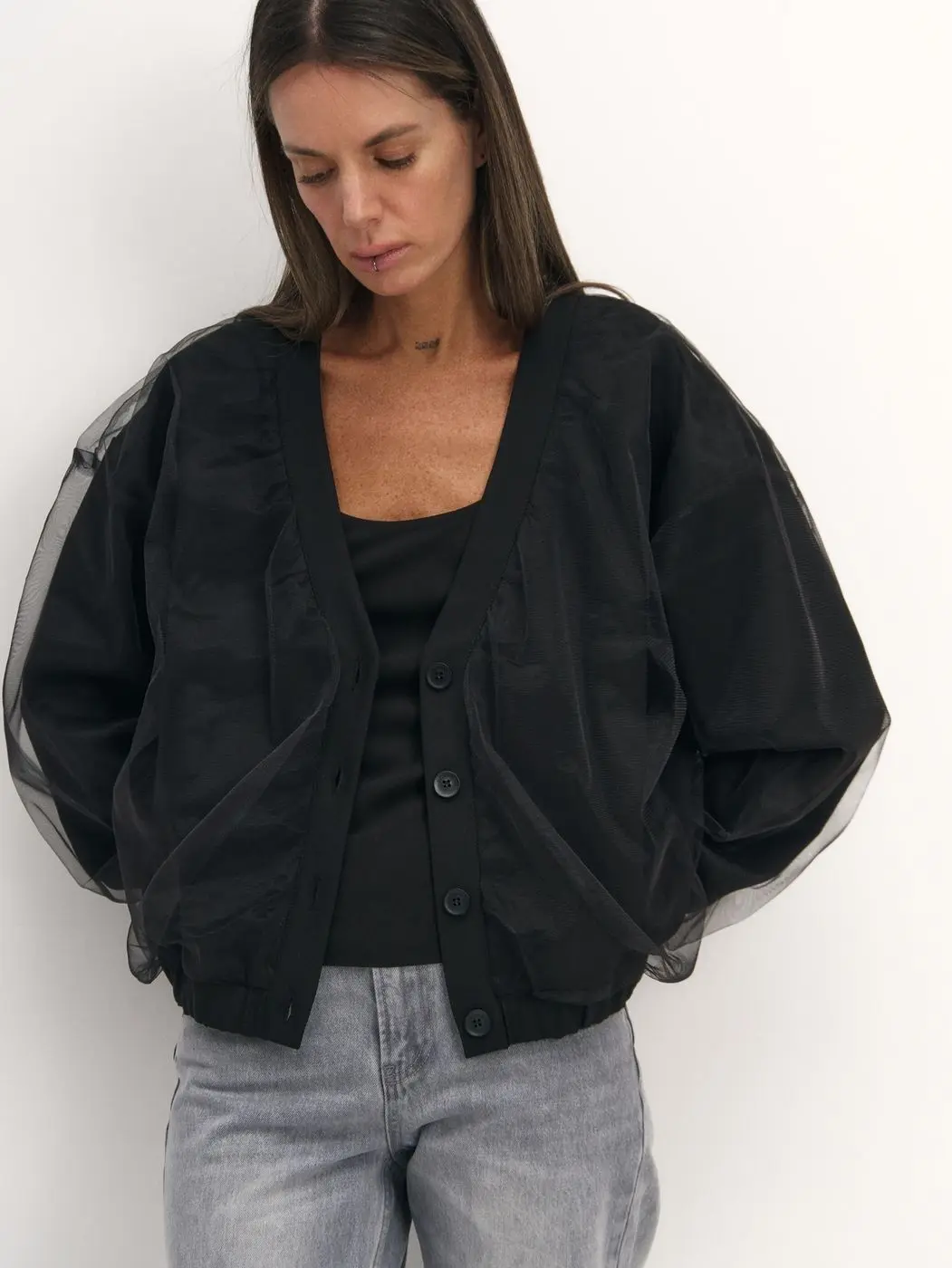 Бомбер с сеткой, черный