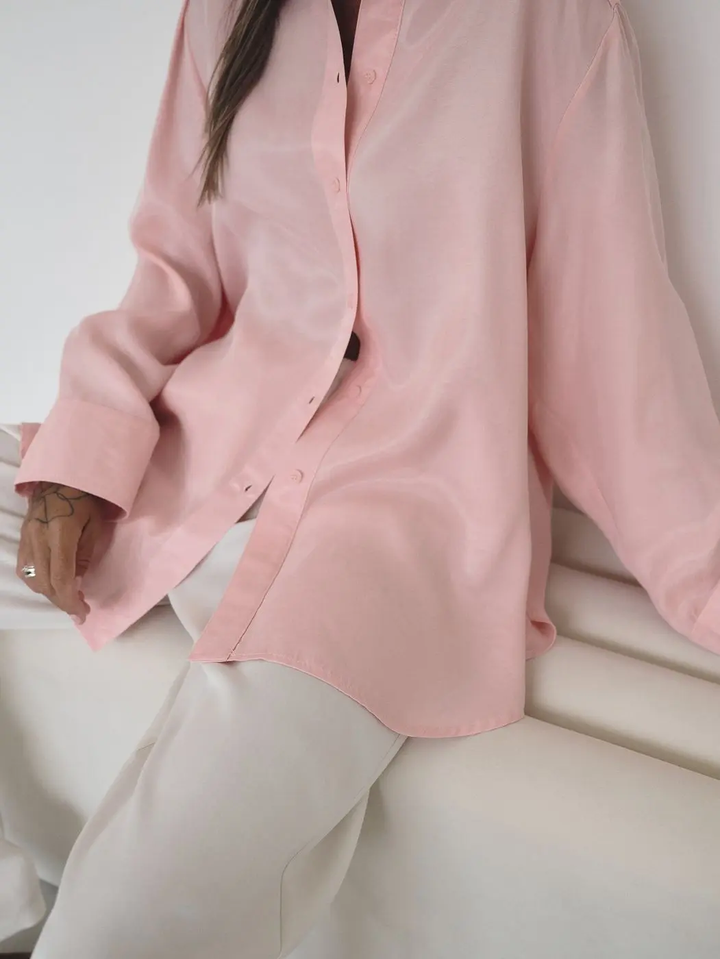 Рубашка объемного кроя, персиковый