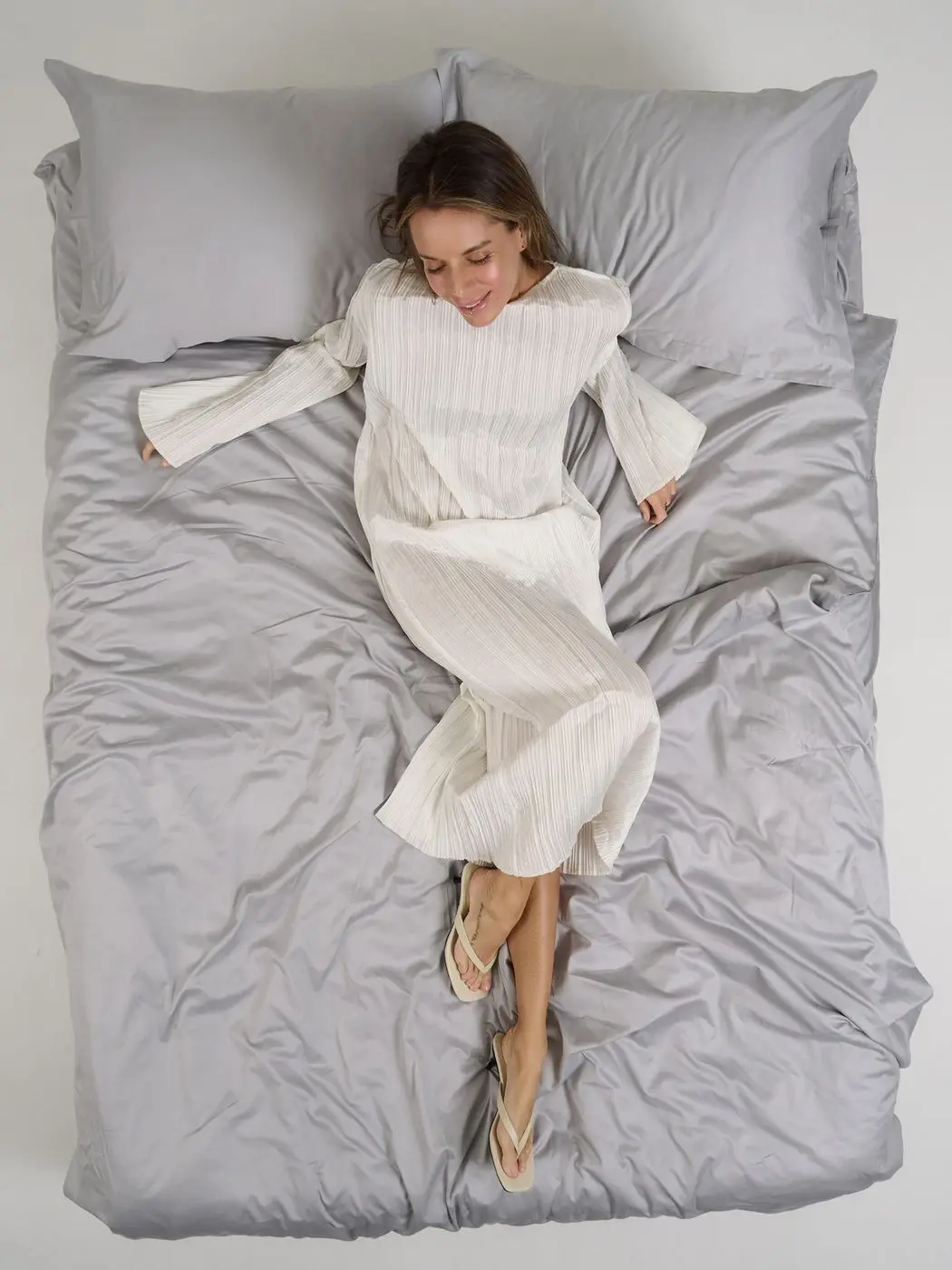 Платье гофре макси, молочный