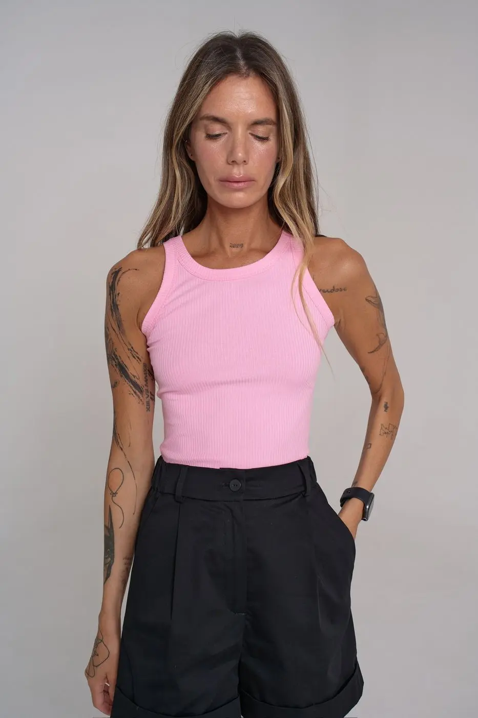 Майка в рубчик, розовый