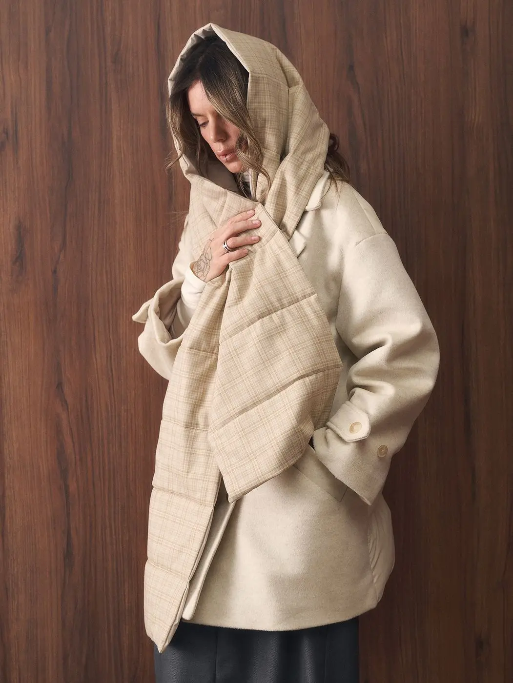 Шарф стеганый, кремовый