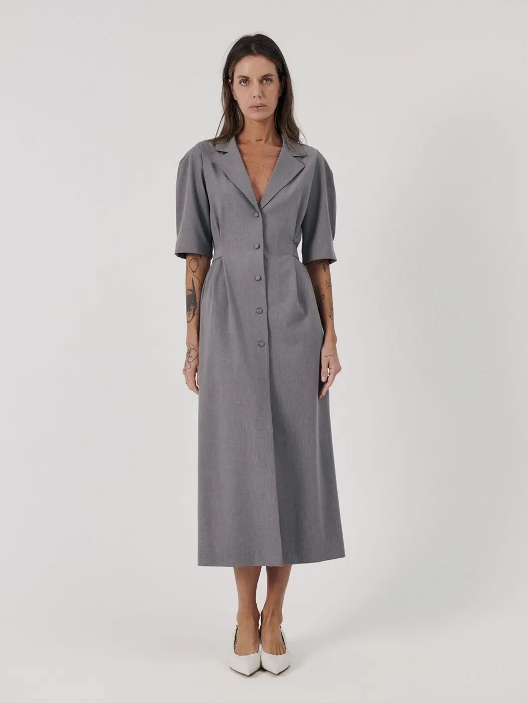 Платье миди с английским воротником, серый