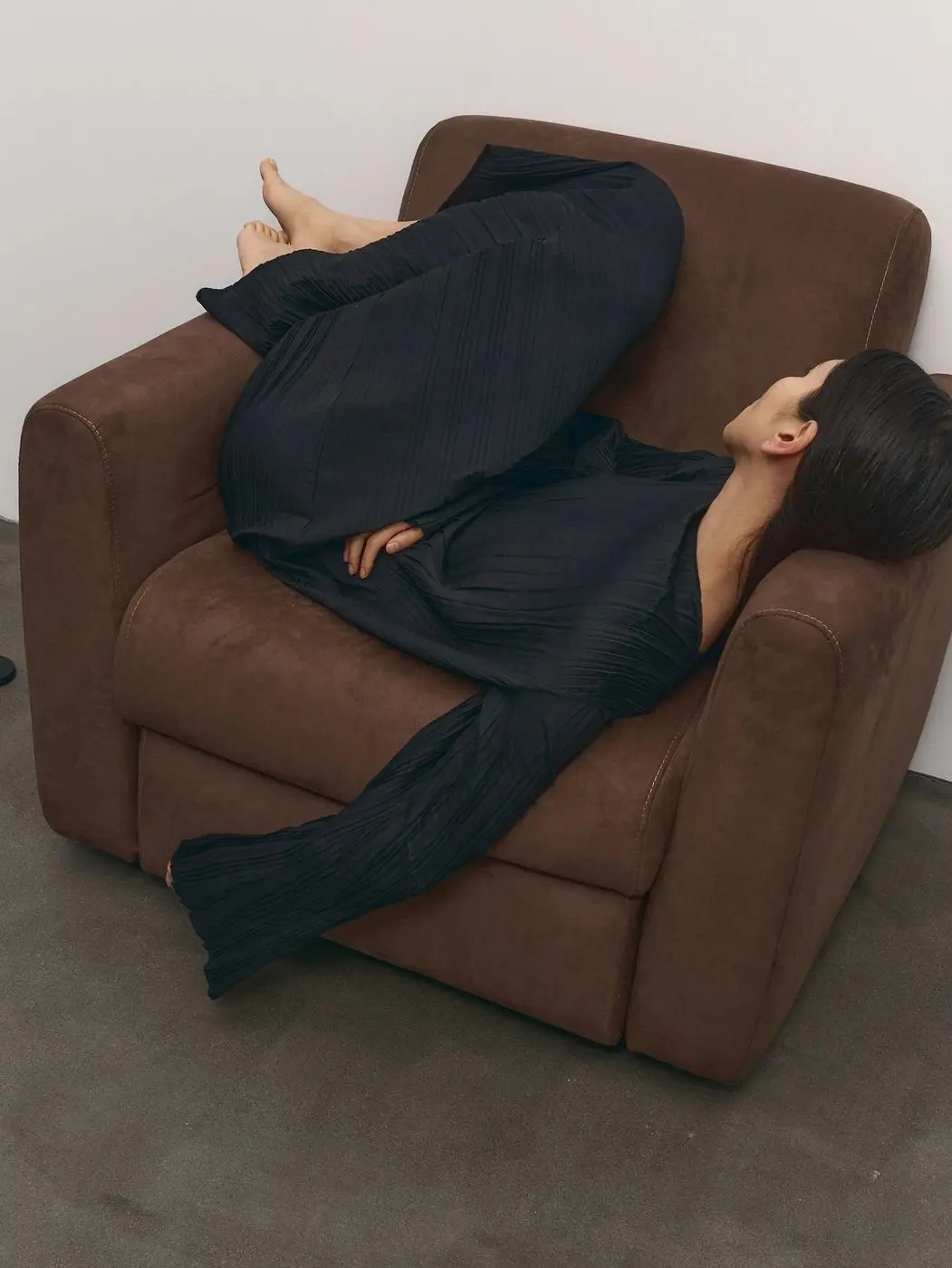 Платье гофре макси, черный