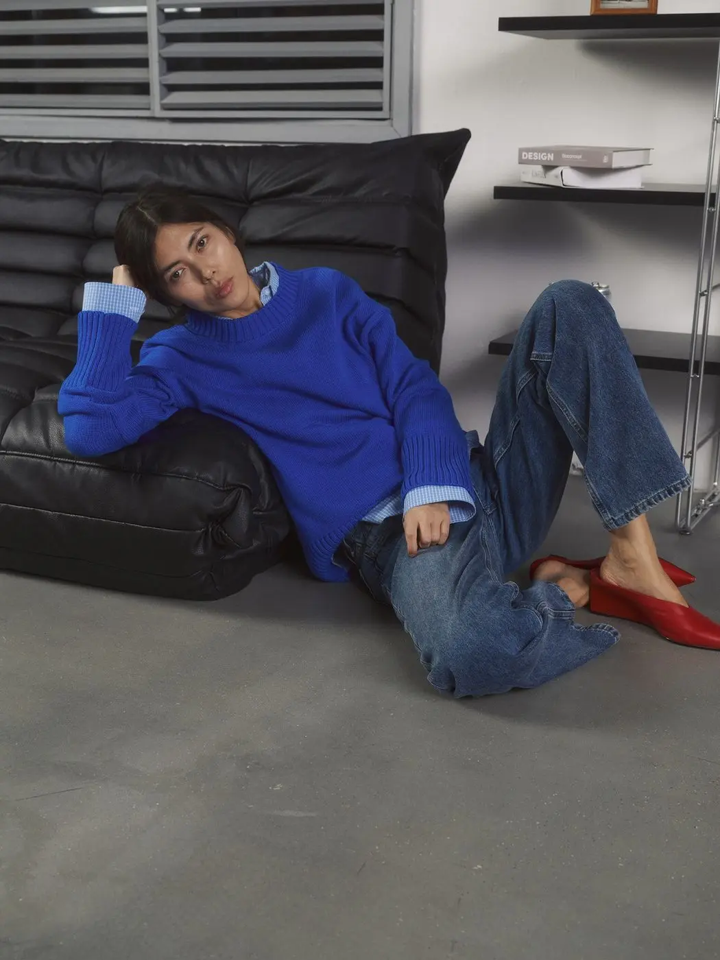 Джемпер объемный прямого кроя, синий