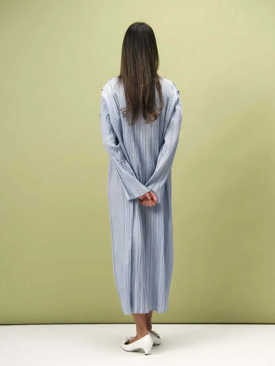 Платье гофре макси, голубой