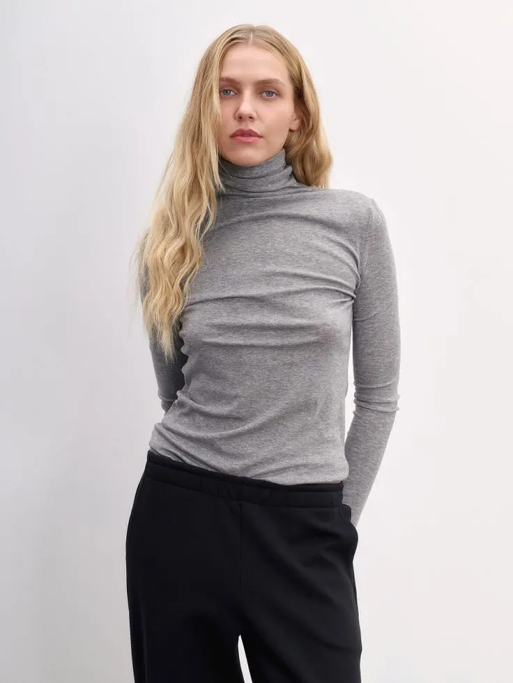 Водолазка с шерстью, серый меланж