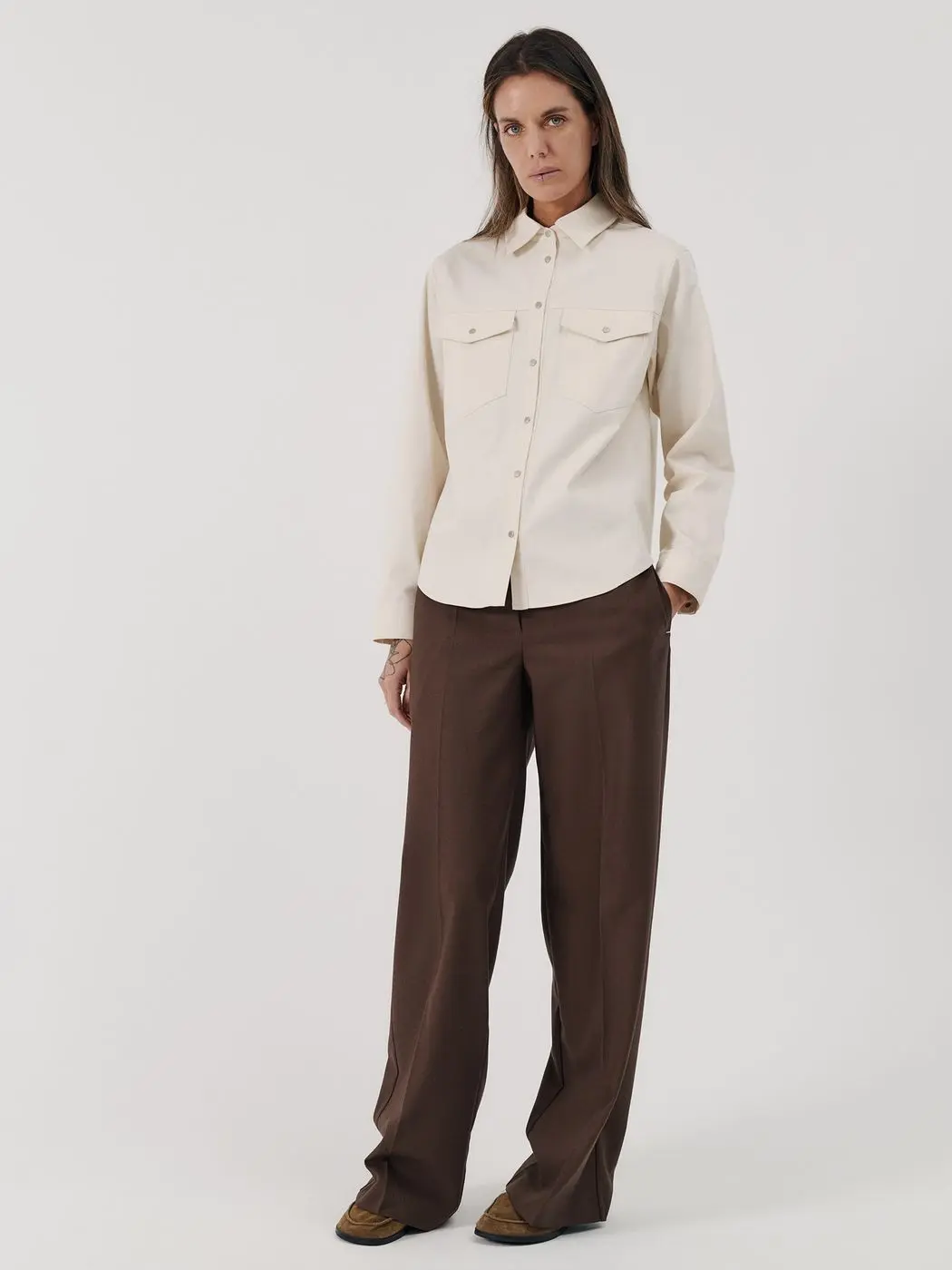 Рубашка на кнопках, кремовый