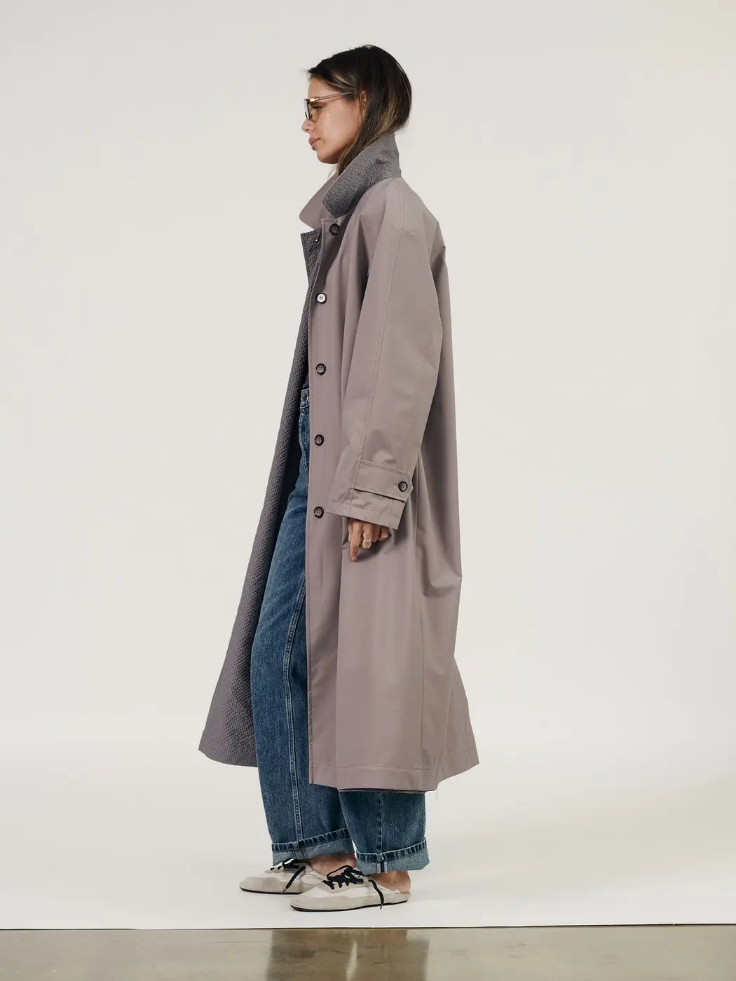 Плащ двусторонний, серо-бежевый