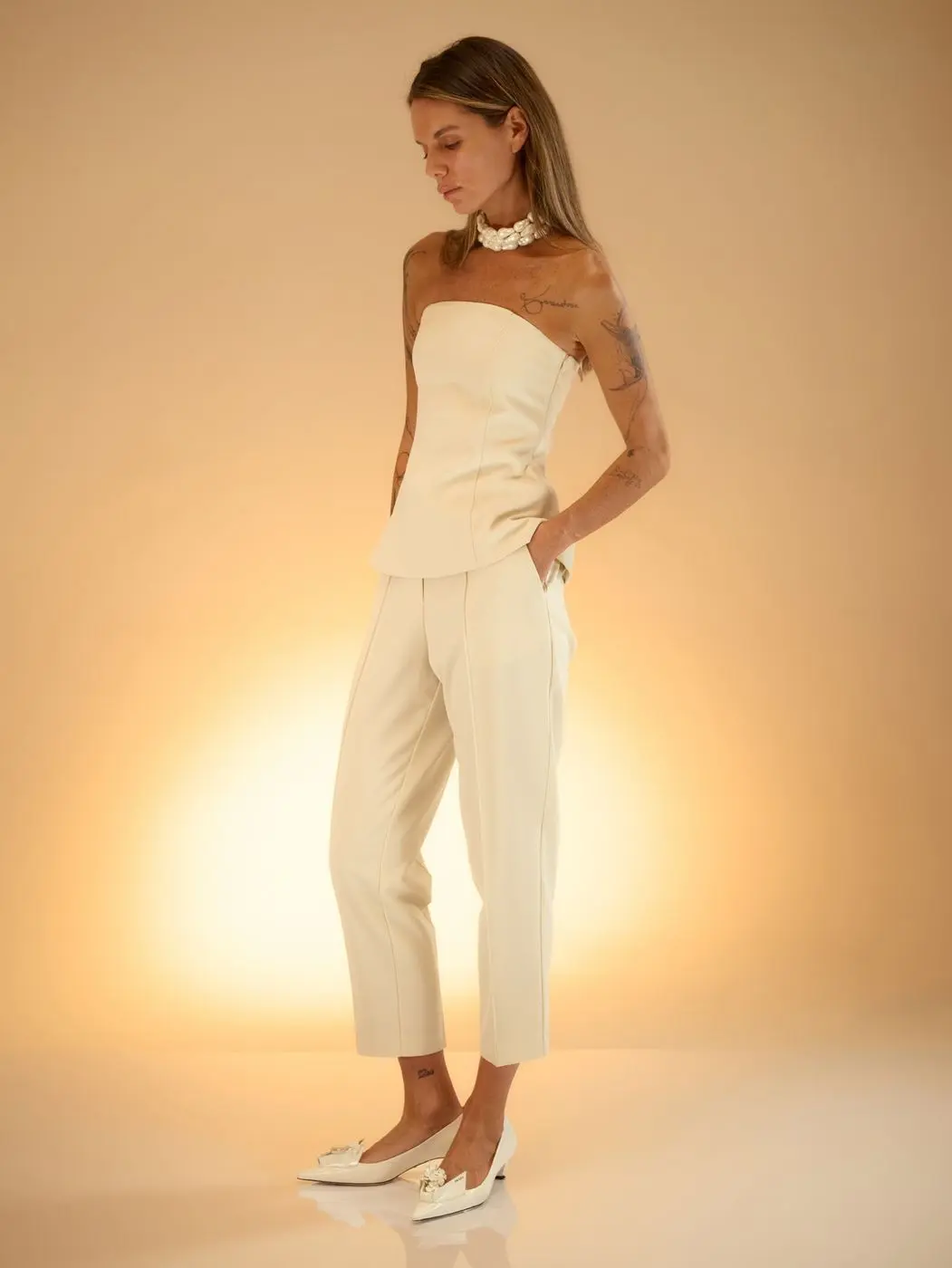 Брюки с застроченными стрелками, молочный