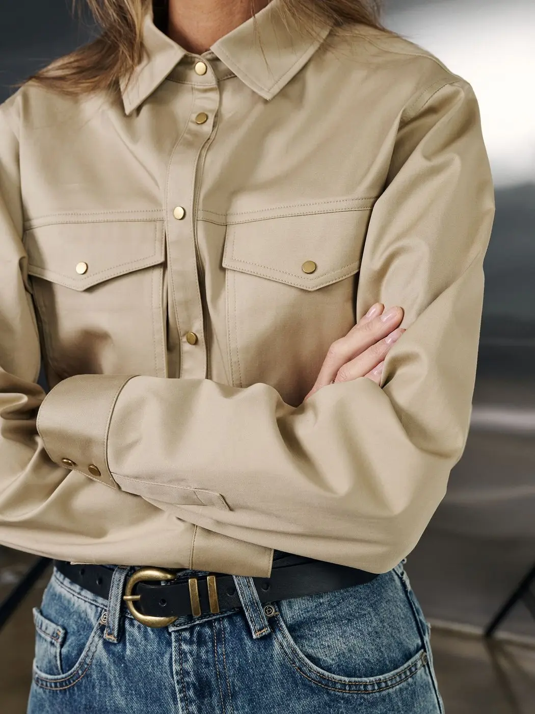 Рубашка на кнопках, бежевый