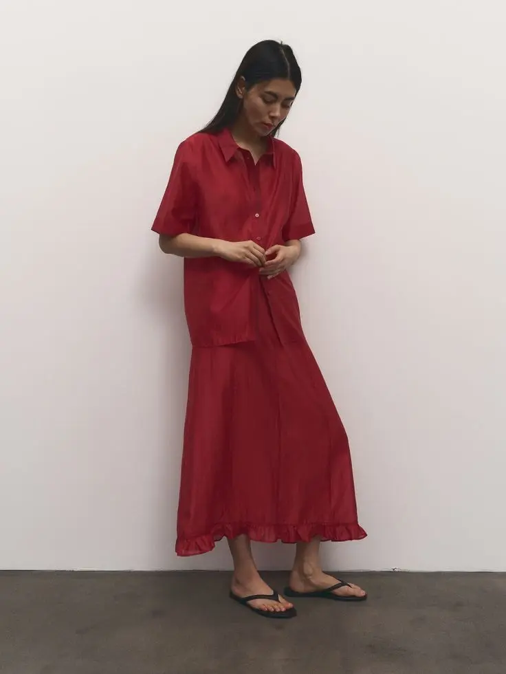 Юбка из органзы с рюшем, красный