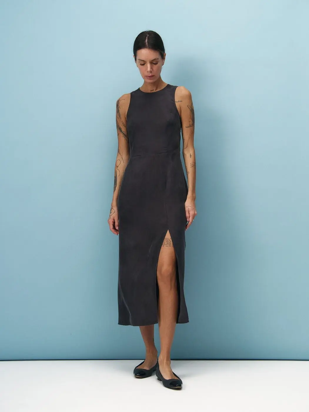 Платье миди с разрезом, графитовый