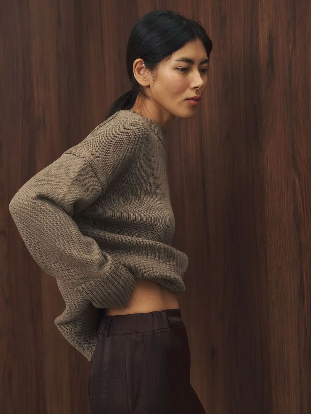 Джемпер объемный прямого кроя, серо-бежевый