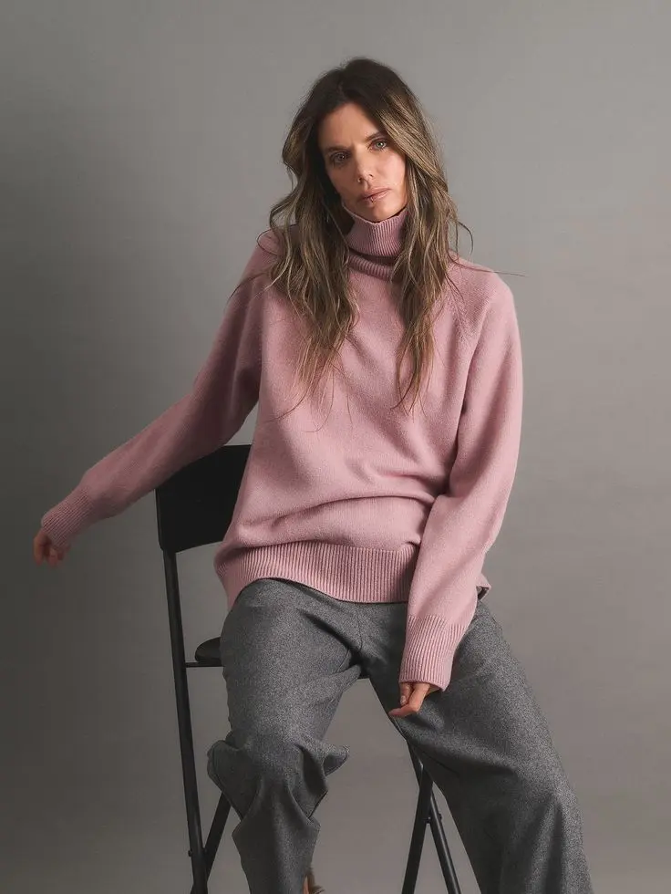 Свитер с кашемиром, пудровый