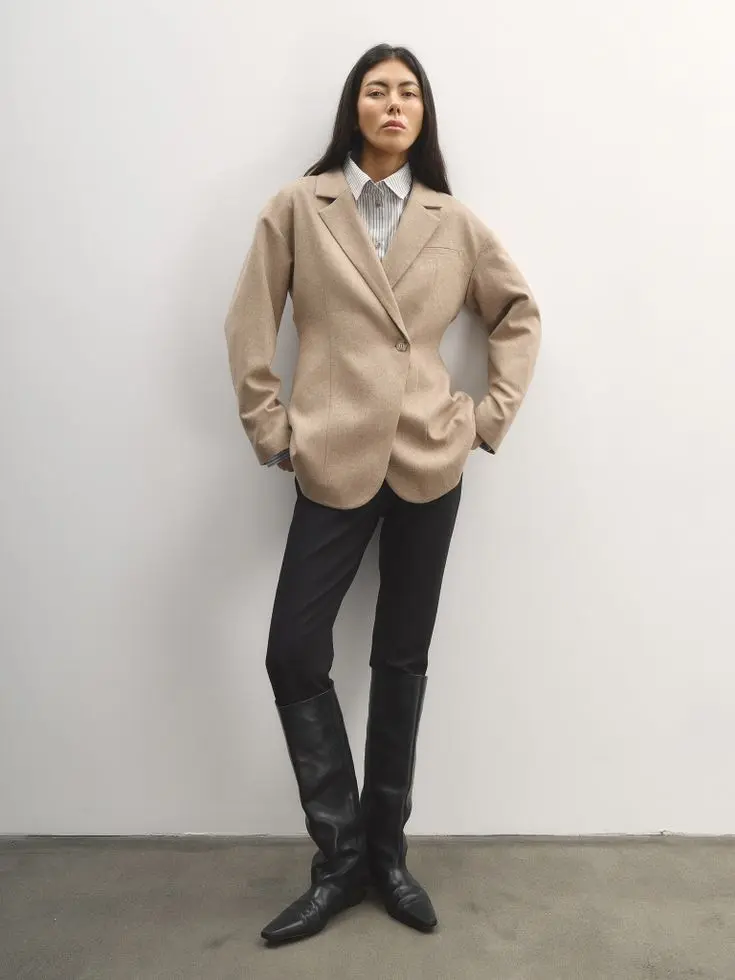 Жакет с поясом, бежевый