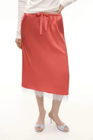 Юбка миди с кружевом (Sunday Skirt), коралловая Юбка миди с кружевом (Sunday Skirt), коралловая