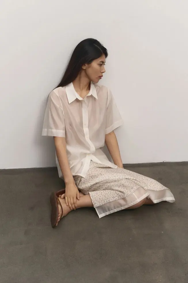 Рубашка из органзы, молочный