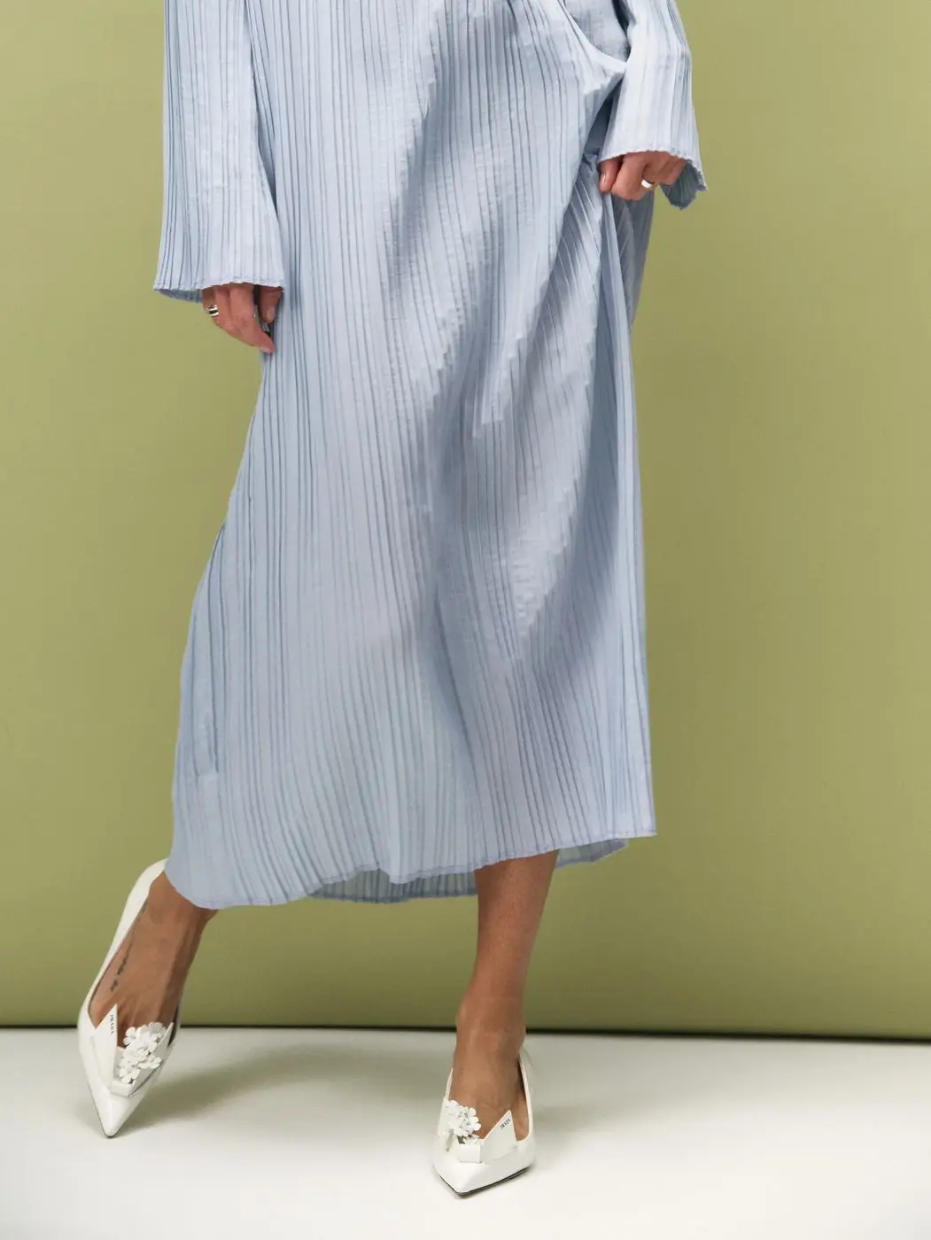 Платье гофре макси, голубой