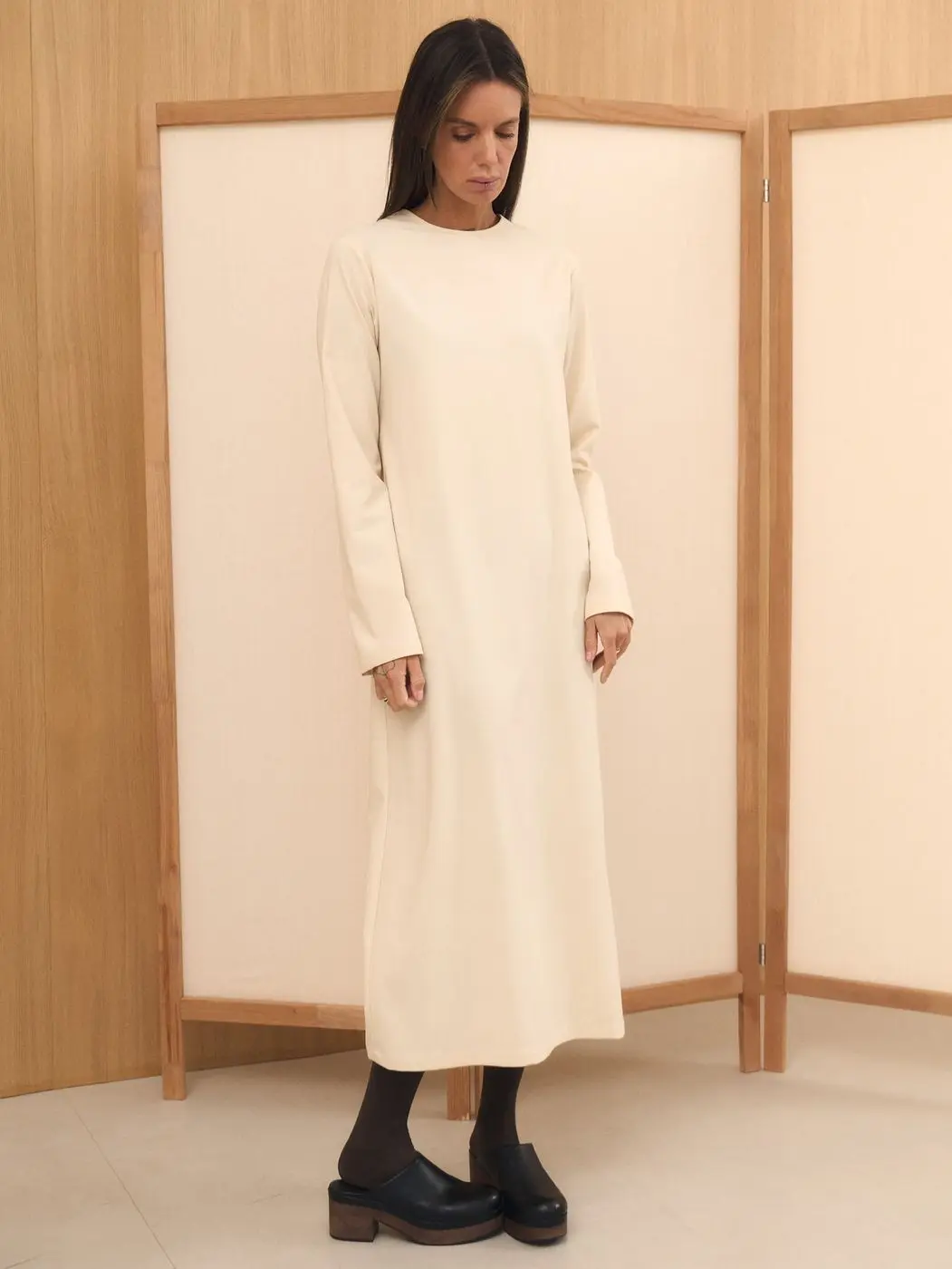 Платье макси с рукавом, кремовый