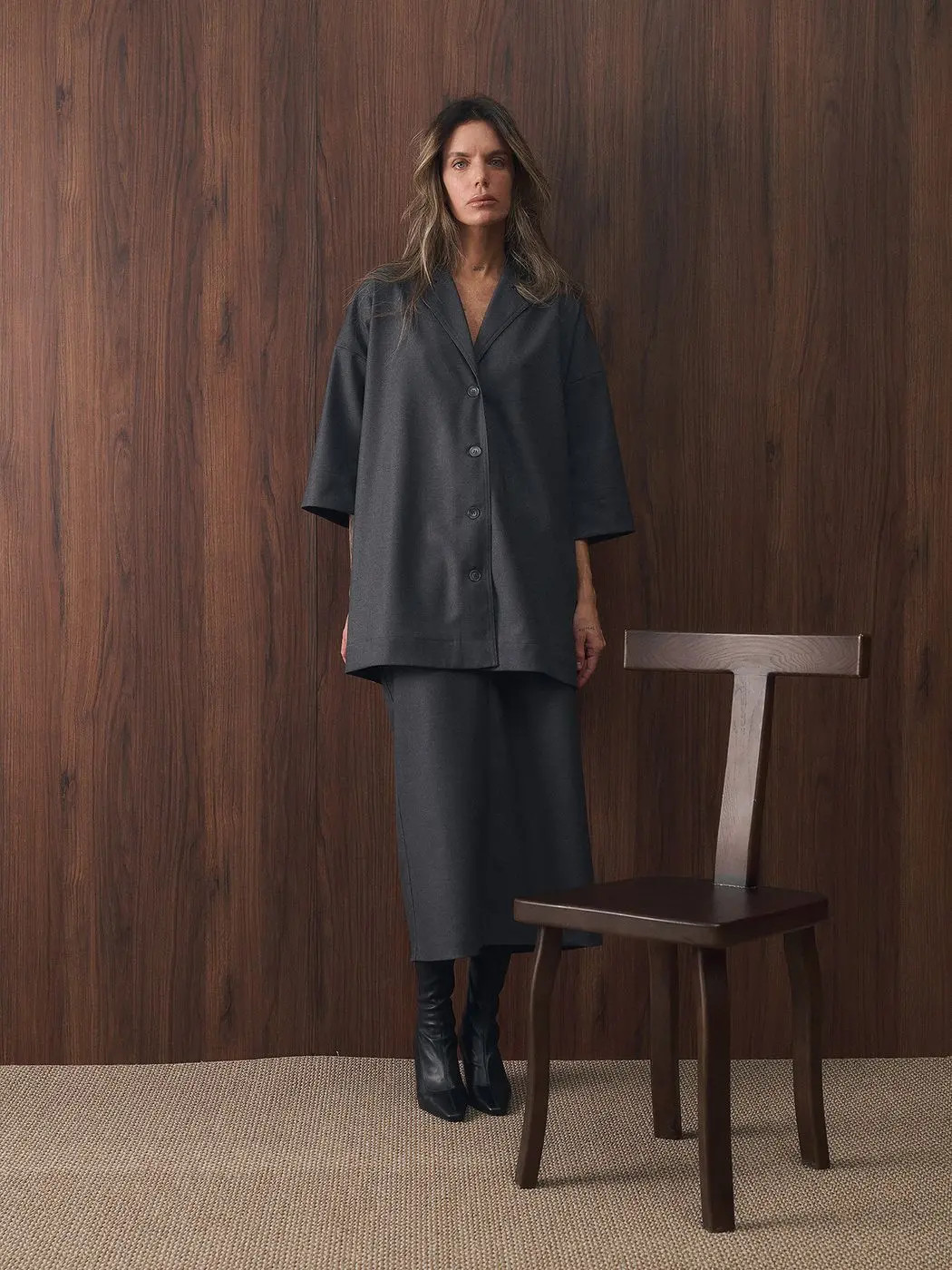 Рубашка с поясом, графитовый