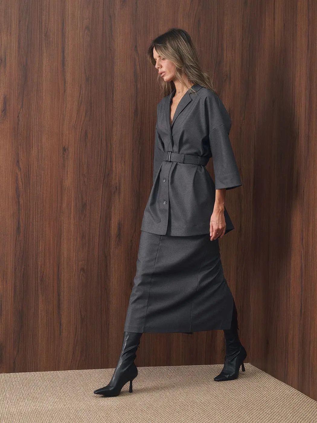 Рубашка с поясом, графитовый