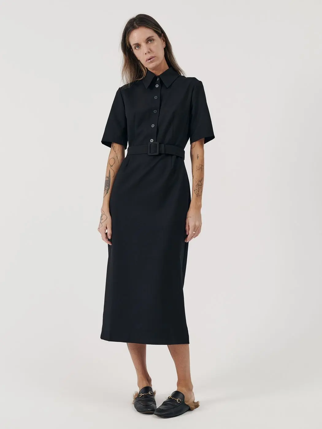Платье миди с пуговицами на груди, черный