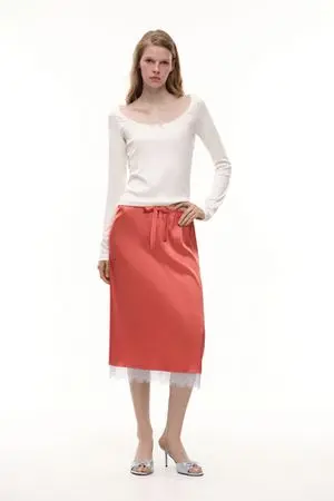 Юбка миди с кружевом (Sunday Skirt), коралловая Юбка миди с кружевом (Sunday Skirt), коралловая