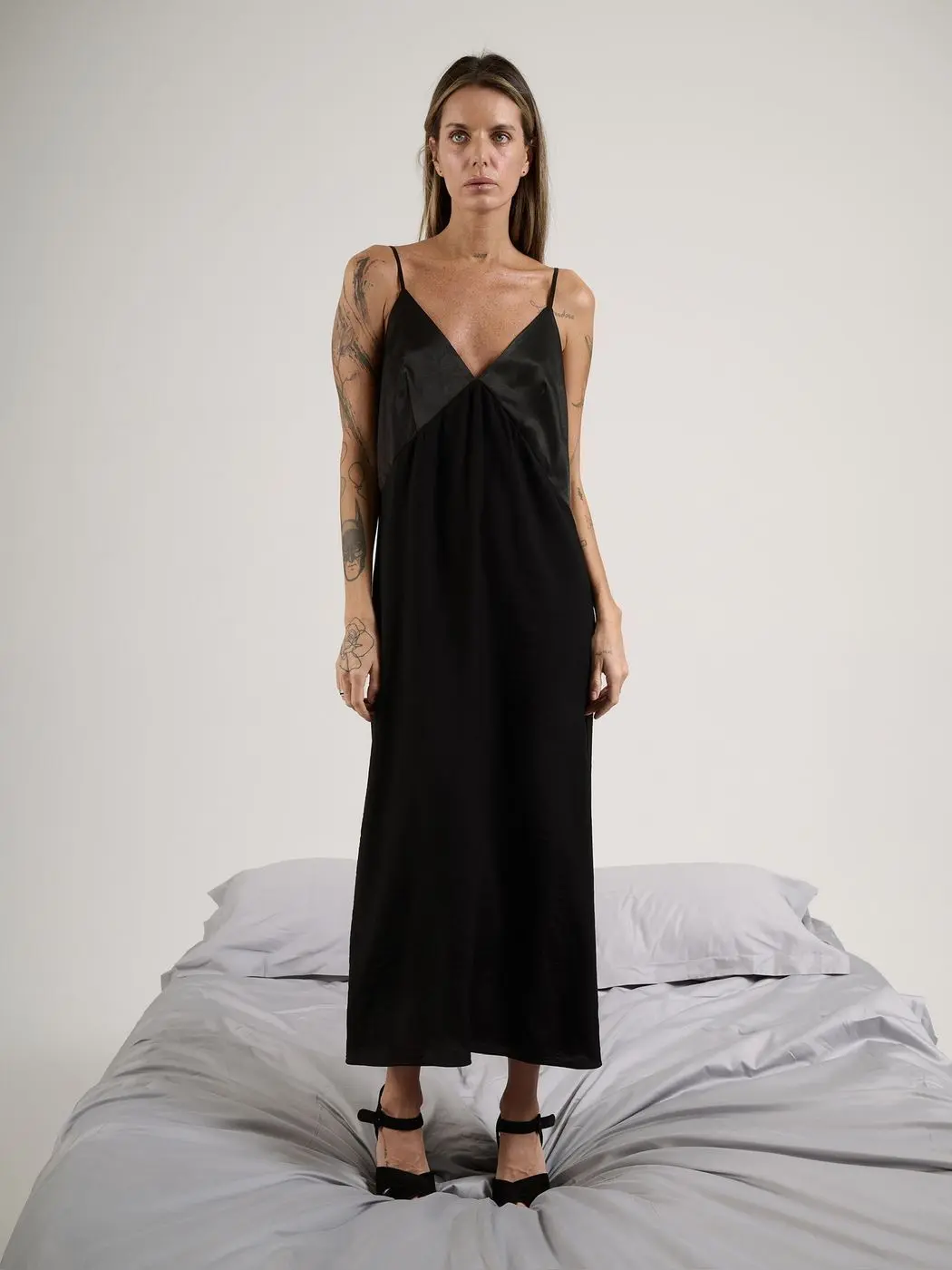 Комбинация с шелковым лифом, черный