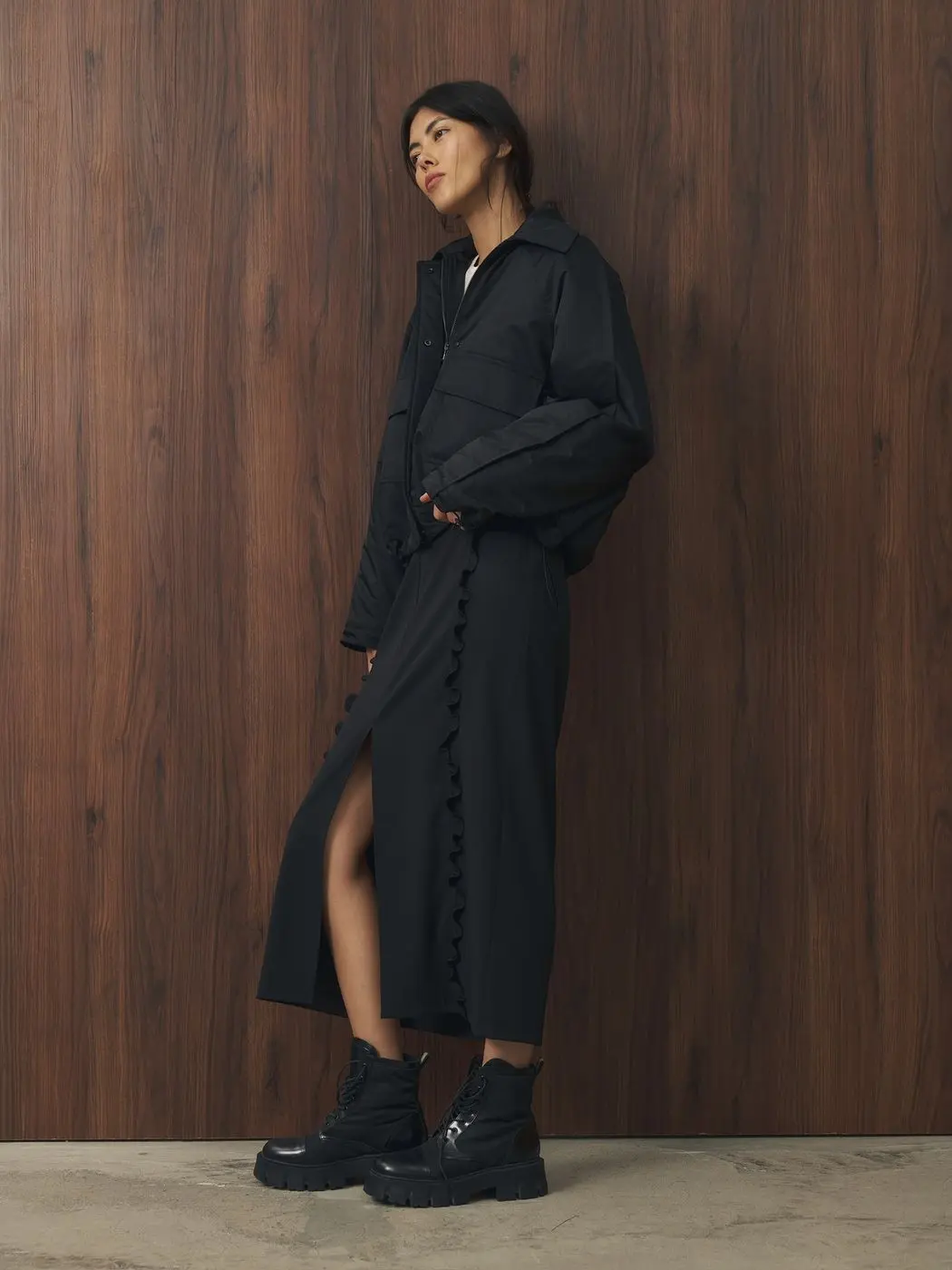 Юбка миди с рюшами, черный