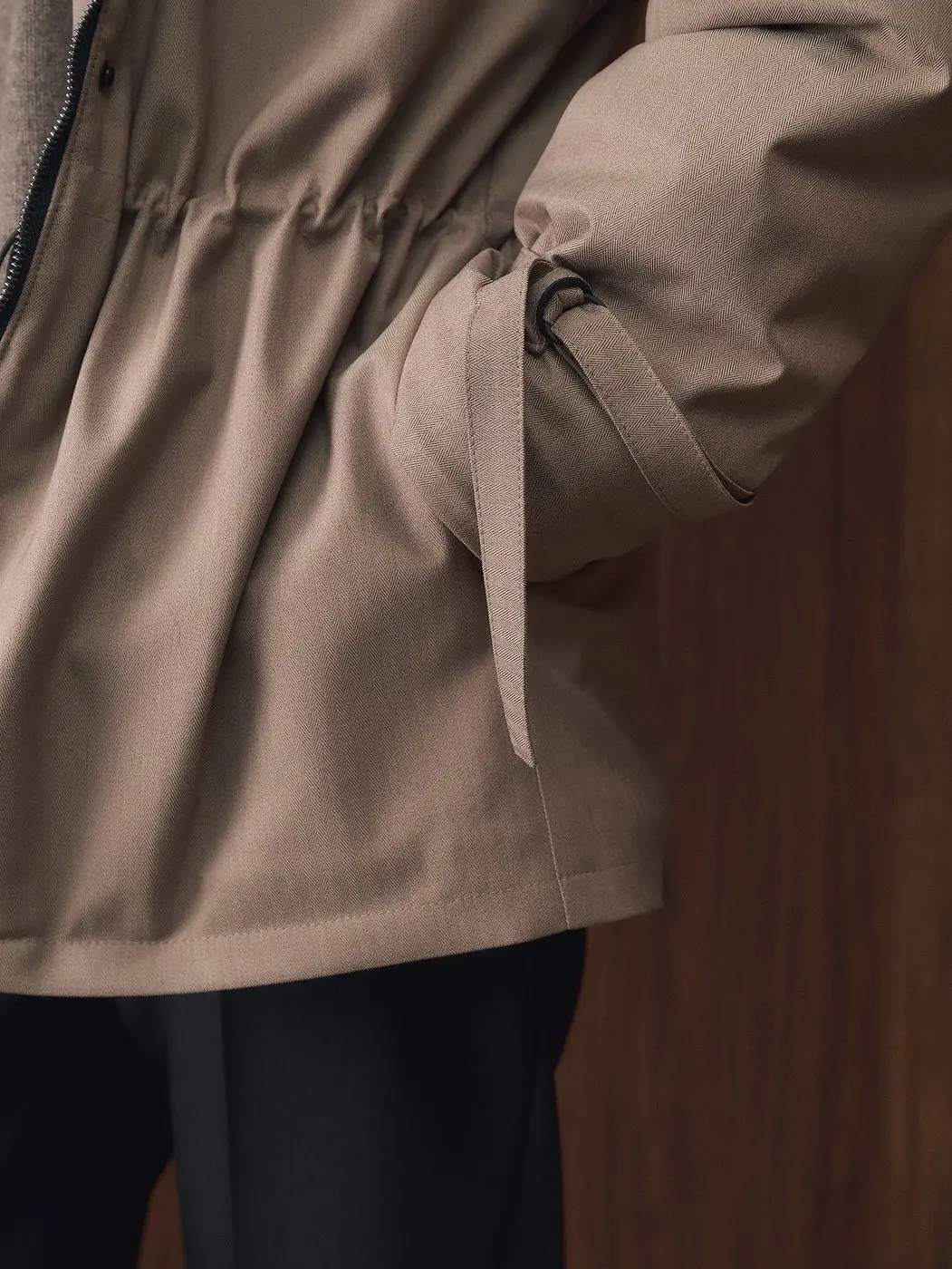 Куртка утепленная с капюшоном, бежевый (принт: Елочка)